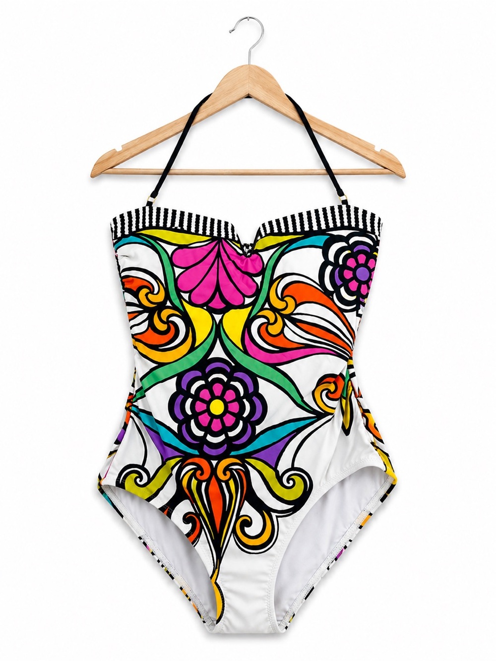 Trina Turk White One-Piece Swimsuit with Multicolor Floral Print